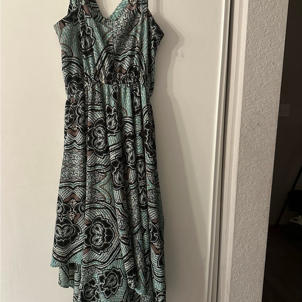 H&M Teal and Black Sleeveless V-Neck Maxi Dress